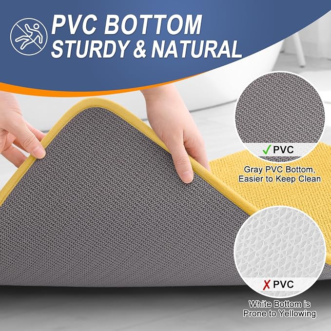 OLANLY Thick Memory Foam Bathroom Rugs 30x20, Absorbent Bath Mat, Yellow | Soft Quick Dry Bath Rugs Mats, Non-Slip, Machine Washable Carpet for Bathroom Floor, Tub and Shower, Home Decor Accessories