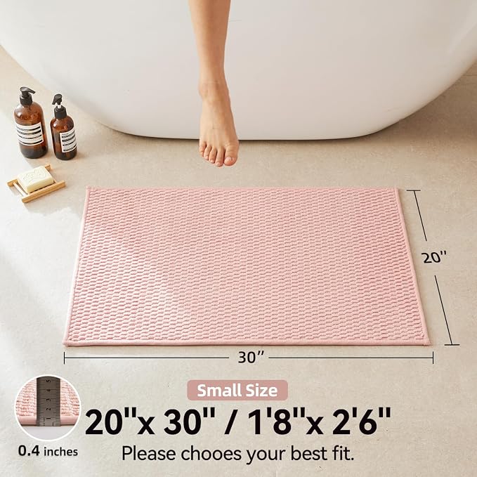 Triohero Bathroom Rugs Non Slip Washable, Super Absorbent Thin Bath Mat Small Quick Dry Low Pile Bathroom Rug, Pink 20"x30"