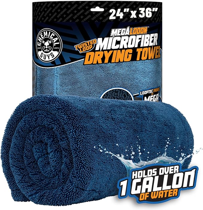Chemical Guys, Megalodon Twisted Loop Microfiber Drying Towel, 24 x 36 in | Twisted-loop microfiber holds more water than standard towels, ultra-plush and gentle for drying the whole car