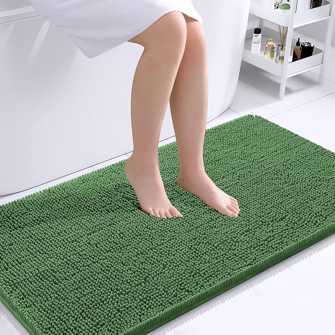 OLANLY Large Bathroom Rugs 40x24, Extra Soft Absorbent Chenille Bath Rugs, Rubber Backing Quick Dry, Machine Washable Bath Mats for Bathroom Floor, Tub and Shower, Home Decor Accessories, Olive Green