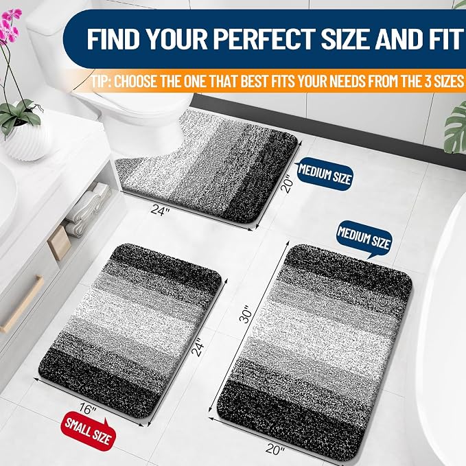 OLANLY Bathroom Runner Rugs Mat 44x20, Extra Soft Absorbent Microfiber Bath Rugs, Rubber Backing, Quick Dry, Washable Long Bath Mats for Bathroom Floor, Tub and Shower, Home Decor Accessories, Black