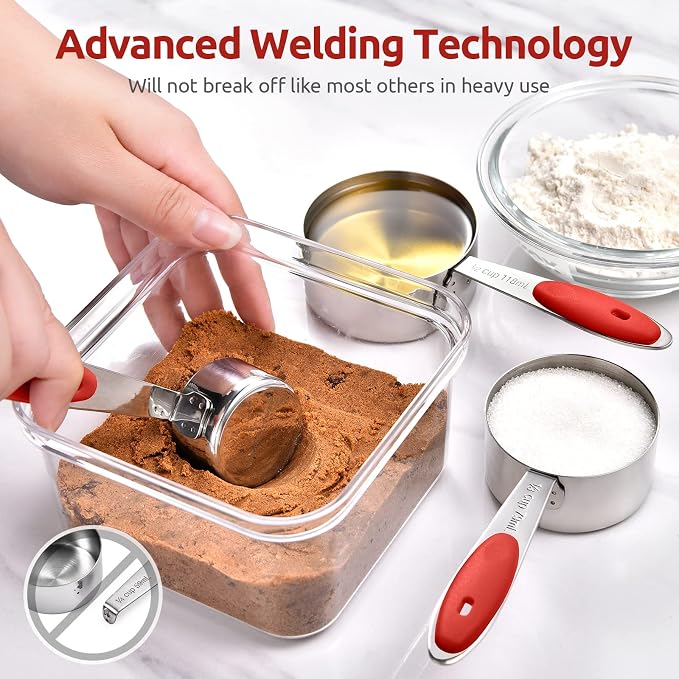 U-Taste 18/0 Stainless Steel Icing Spatula with PP Plastic Handle, and Upgraded Measuring Cups and Spoons Set of 10 with Reinforced Welded Handle (Red)