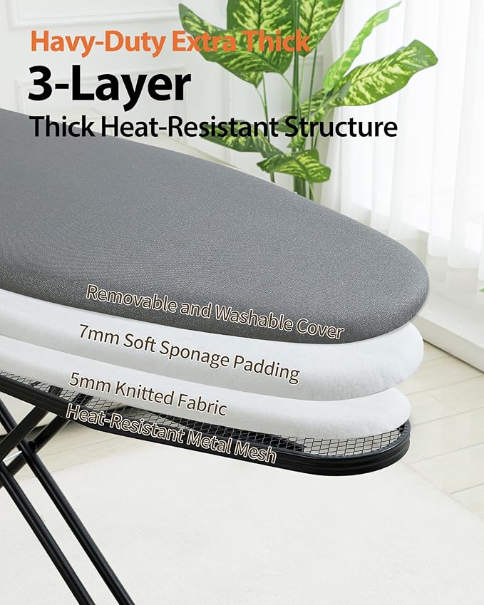 Ironing Board Full Size, 43×13 Folding Ironing Boards, Height Adjustable & Space-Saving Wide Iron Board with Heat-Resistant Cover, Thick Pad & Heavy Duty Iron Table, for Laundry Room Clothes, Gray
