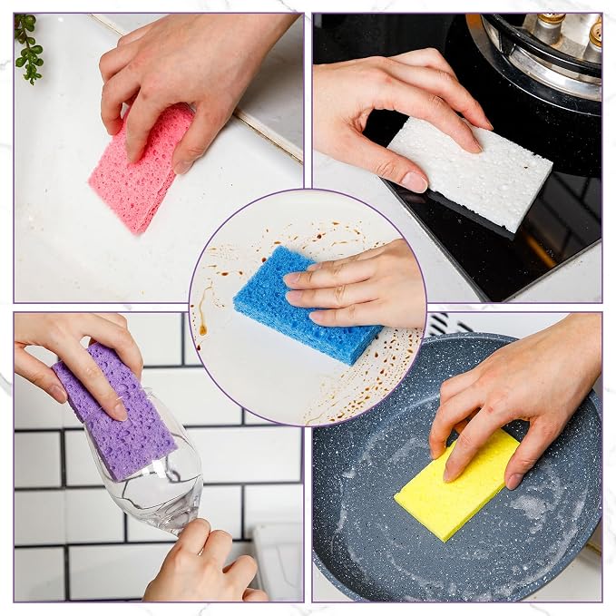 Zhengmy 504 Pieces Sponges Bulk Sponges Kitchen Compressed Sponge Natural Dish Sponge Compressed Wood Pulp Cleaning Without Scratching for Kitchen Bathroom, 3.9 x 2.4 x 0.12 Inch (Multicolor)