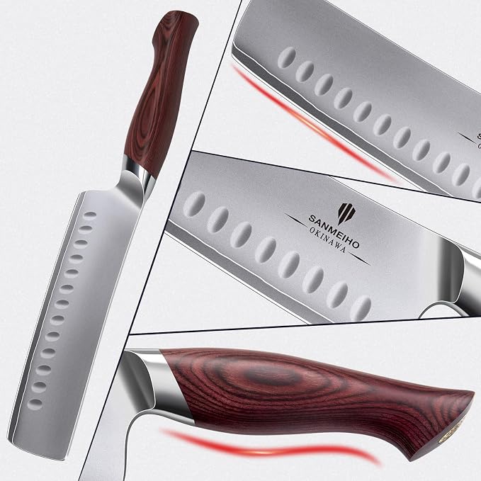 7 Inch Japanese Nakiri Knife 10Cr15MoV High Carbon Stainless Steel | Professional Sharp Multipurpose Asian Kitchen Chopping Chef Knife, Vegetable Cleaver Knife with Ergonomic Pakkawood Handle