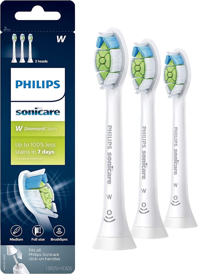 Philips Sonicare W DiamondClean - Genuine Replacement Electric Toothbrush Heads, White, 3 Pack, HX6063/65