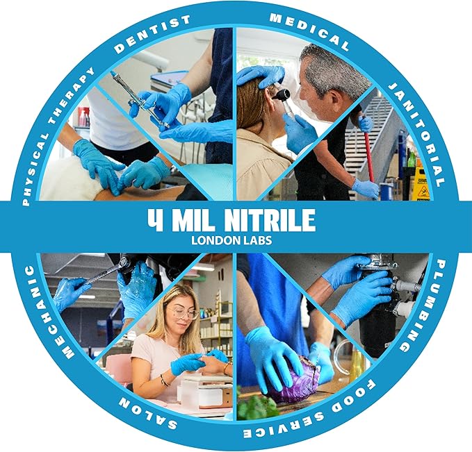 London Labs Synsafe 4 Mil - Blue Nitrile Exam Gloves –Disposable Latex Free & Powder Free – Extra Strong, Rubber Gloves