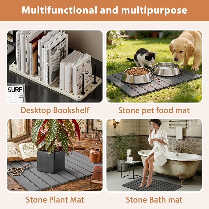 Stone Drying Mat for Kitchen Counter (24”x16”) with Dish Rack | Quick Dry Diatomaceous Earth Dish Mat– Foldable Water Absorbing Drying Organizer Pad for Countertop Plate Bottles Cups(Pure)