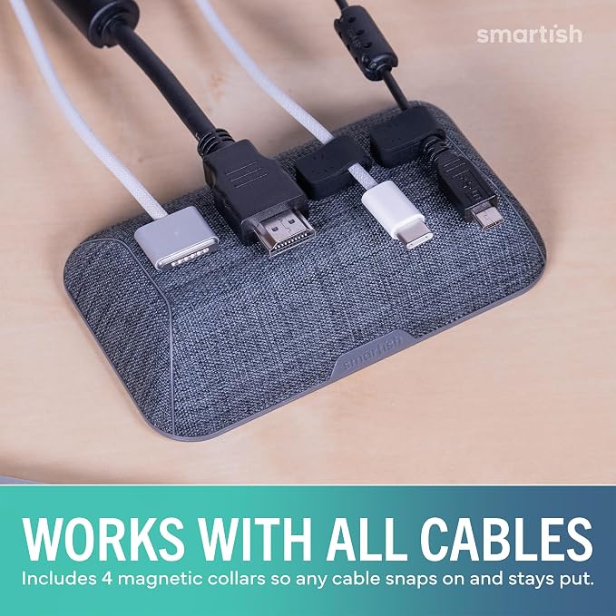 Smartish® Magnetic Cord Holder - Bigger Cable Wrangler Organizer with Magnet Clips for Charger Management on Desktop, Nightstand - Holds 6+ Cables - No. 2 Pencil Gray