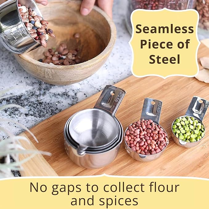 Simply Gourmet Measuring Cups Set of 7, Stackable, 304 Premium Stainless Steel, Kitchen Gadgets for Measure Liquid and Dry Ingredients, Cooking & Baking