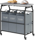 Hoctieon 3 Section Laundry Sorter with Iorning Board, Laundry Hamper, Gray | Lockable Wheels, Laundry Basket Organizer, Heavy Duty Clothes Separator, Removable Bags, Laundry Cart for Bedroom, Bathroom