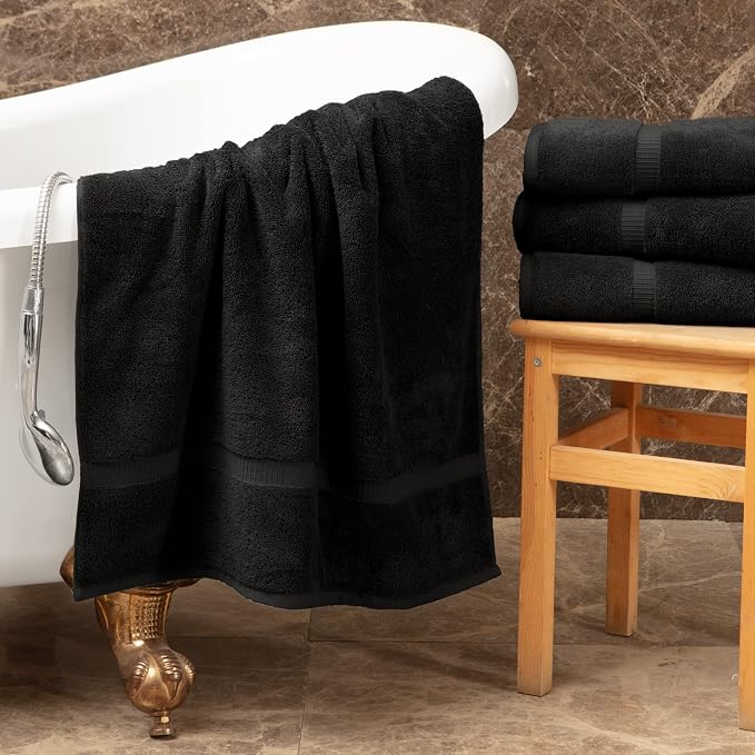 Towel Bazaar 6-Piece Hand Towel Set, 100% Premium Cotton Turkish Towels, 16x30 Luxury Towel Super Soft and Absorbent, Perfect Use for Bathroom, Shower Towels - Black