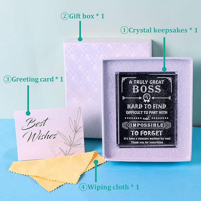 Movdyka Engraved Crystal Boss Going Away Gift for Women Men, Great Appreciation Gifts for Best Boss Lady Desk Decoration Paperweight Present for Boss Day Leaving Retirement Birthday Christmas