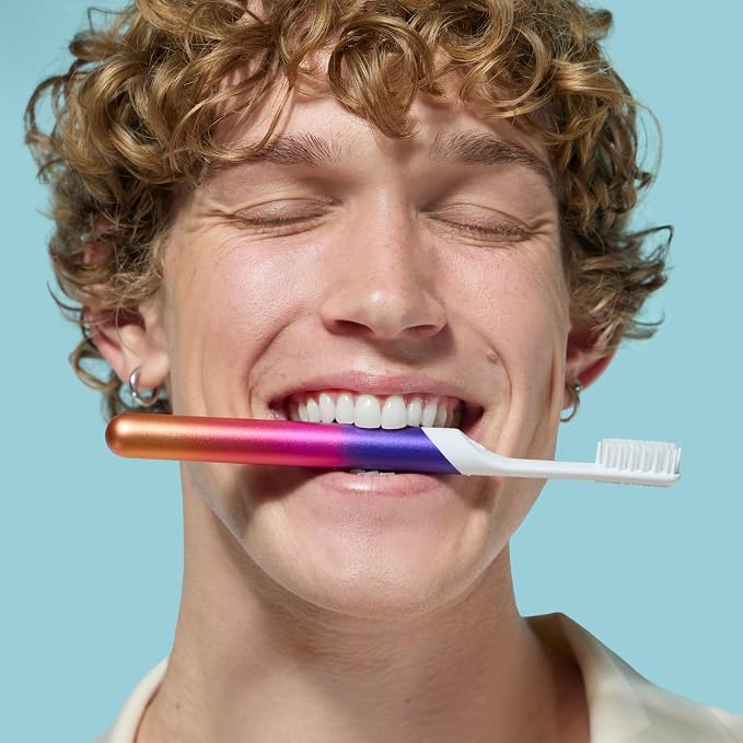 Quip Metal Sonic Electric Toothbrush for Adults - Time Travel & Soft Bristles with Travel Case & Replacement Brush Head - 3 Month Battery Life, Sunset