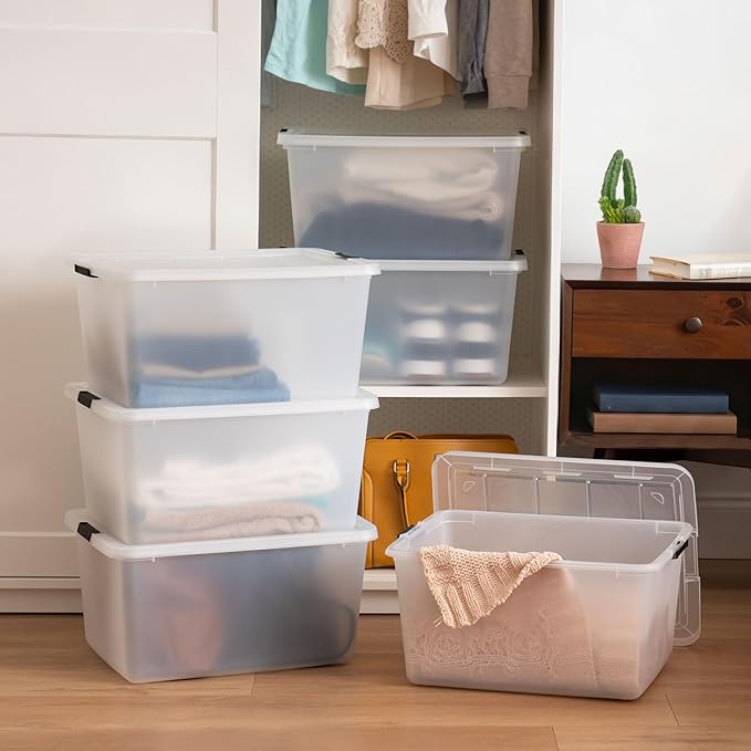IRIS USA 6-Pack High-Capacity Clip Box with Latching Lids, 32 Quart Craft Storage Bins, Art & Writing Supply Containers for Home, Office & Classroom Organization