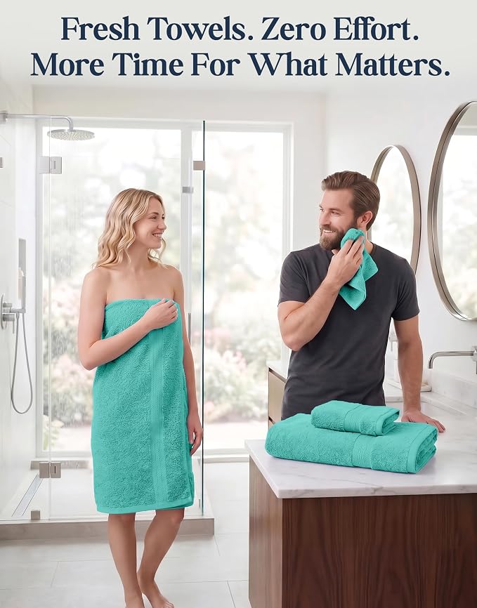 LANE LINEN Towel Set 6 Piece Soft Absorbent Quick Dry 100% Cotton - Teal | Towels And Washcloths - Terry Weave Comfort, Long-Lasting Comfort, Hotel-Style Look, Gets Softer With Every Wash