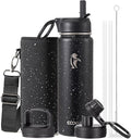Coolflask Water Bottle 24 oz Insulated with Straw, Stainless Steel Metal 3 Lids Water Flask Wide Mouth for Sports or Office, Non-BPA Keep Cold Up to 48 Hrs or Hot Up to 24 Hrs, Starry Night