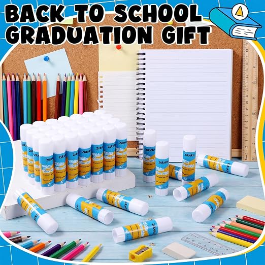 Zubebe 200 Count Glue Stick Bulk, 0.32 oz, 9g, Washable White Glue Stick for Crafts Home Back to School Classroom Students Teachers Employees Scrapbooking Crafting Supplies (Chic)