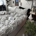 mixinni Vintage Gray & White Striped Duvet Cover Set - 3 Piece 100% Washed Cotton Queen Size Bedding | Minimalist Gender-Neutral Design | Ultra-Soft Breathable, with Zipper Closure & Corner Ties