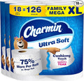 Charmin Ultra Soft Cushiony Touch Toilet Paper, 18 Family Mega XL = 126 Regular Rolls, 2-Ply, White