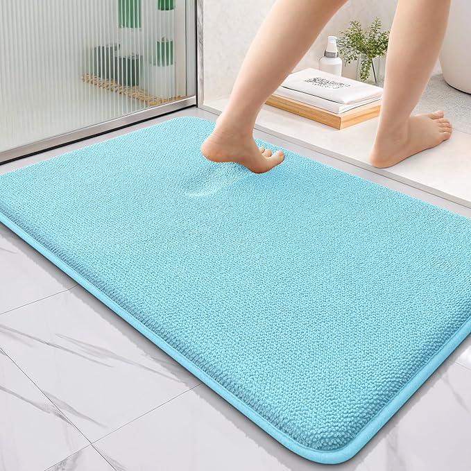 OLANLY Thick Memory Foam Bathroom Rugs 36x24, Absorbent Bath Mat, Sky Blue | Soft Quick Dry Bath Rugs Mats, Non-Slip, Machine Washable Carpet for Bathroom Floor, Tub and Shower, Home Decor Accessories