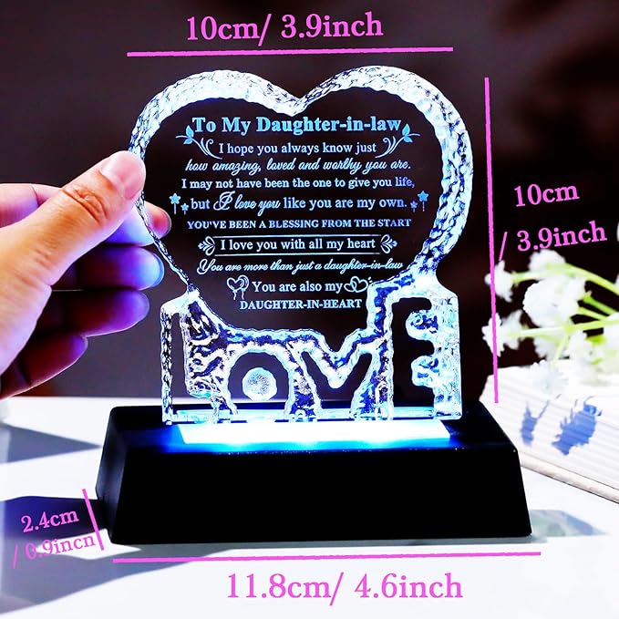 YWHL Daughter In Law Birthday Gifts with Colorful Base, Crystal Keepsake Mothers Day Wedding Gifts for Daughter in Law from Mother in Law