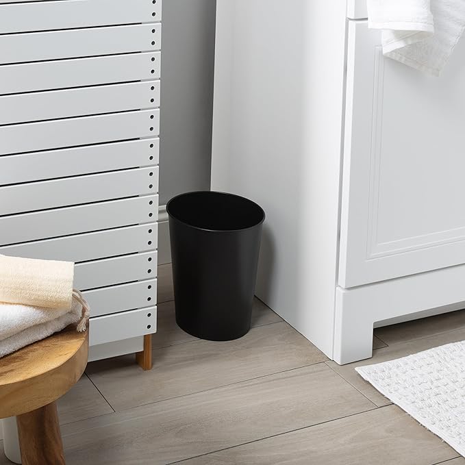 Bath Bliss Trash Can, Toilet Brush and Plunger 3 Piece Bathroom Set in Matte Black