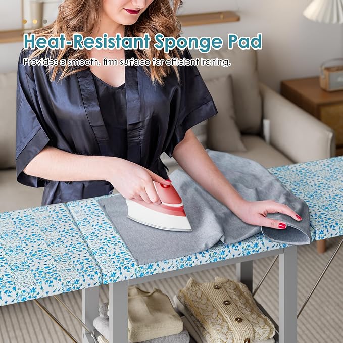 Ironing Board with Storage Cabinet, Ironing Station with Extra Storage | Ironing Board Cabinet with Heat-Resistant Pad, Ironing Table, Wood Folding Ironing Board for Small Spaces, Laundry Room, Grey