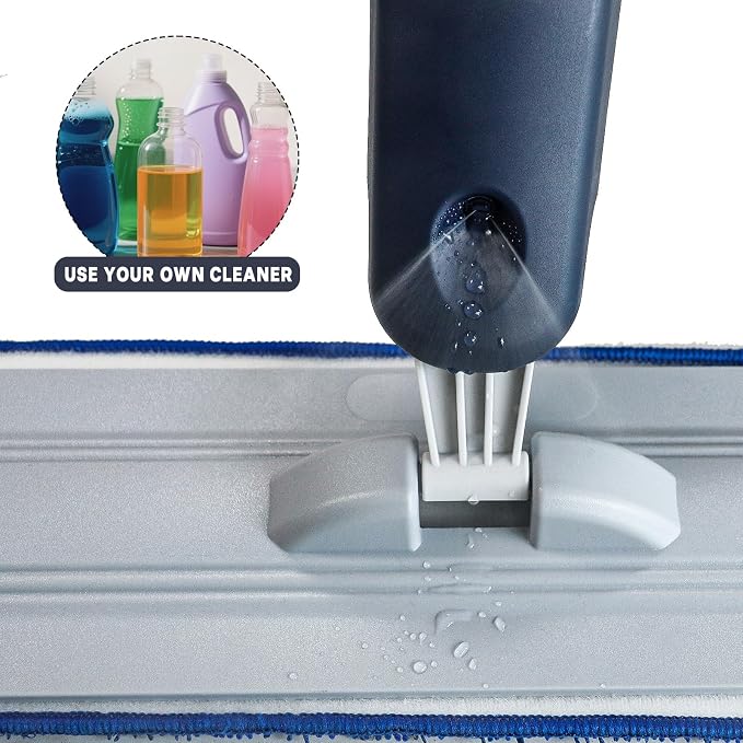 24" Dry mops for Floor Cleaning, Microfiber mop Spray System, Commercial Heavy-Duty Wet mops with 28oz Big Tank, 2 Washable Pads (Commercial Blue, 24inch-1Pack)