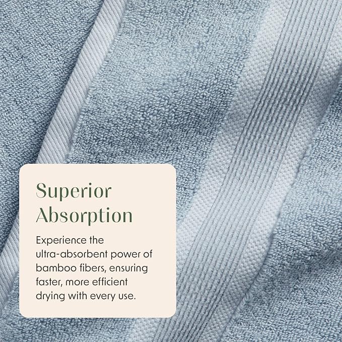Springtree Home Luxury Bamboo Rayon Bath Towel Set | 6-Piece Set | Blue Fog | 35% Bamboo Rayon - 65% Zero Twist Cotton | Absorbent Quick-Dry Towels for Bathroom | Ultra Soft | OEKO-TEX Standard 100
