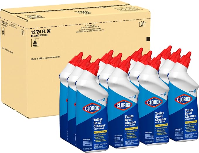 CloroxPro Toilet Bowl Cleaner with Bleach, Clorox Automatic Toilet Cleaner, Kills Germs and Removes Stains, Fresh Scent, 24 fl. oz., Pack of 12