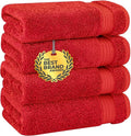 Cotton Paradise 100% Cotton Turkish Towel Set, Soft Absorbent Quick Dry, 4 Piece Hand Towel Set, Red
