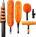 30FT High Reach Duster Kits with Dual Action Flip-Lock & Screw Fixing Design, 5-24FT Extension Pole, Cobweb Duster, Washable Ceiling Fan Cleaner & Window Squeegee for Glass & High Roof