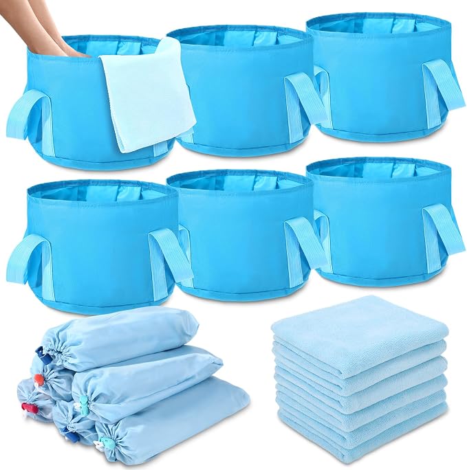 FillTouch 12 Pcs 15L Foldable Foot Soaking Tub Kit Portable Foot Bath Tub for Soaking Feet with Towel and Storage Bag Soak Spa Bucket for Travel Camping (Blue)
