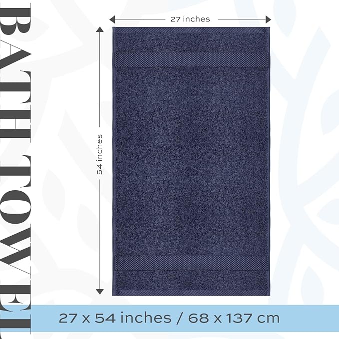 White Classic Luxury Bath Towels Set of 4 Large - 700 GSM Cotton Ultra Soft Bath Towels 27x54 | Highly Absorbent and Quick Dry | Hotel Towels for Bathroom Luxury, Plush Shower Towels, Navy