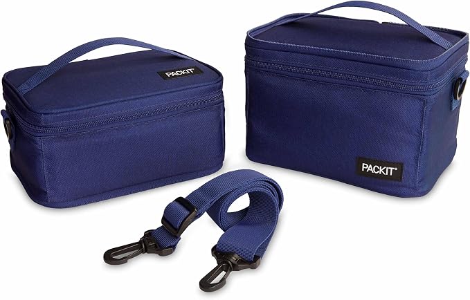 PackIt Mod 3-In-1 Lunch Box for Men and Women, True Blue, Black with EcoFreeze Technology (Built-in Ice Packs), Removable Crossbody Strap, Designed for Outdoor, Work & Everyday Use