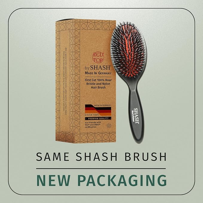 SHASH Since 1869 Hand Made In Germany - Nylon, 100% First Cut Boar Bristle Brush Suitable For Normal to Thick Hair - Gently Detangles, No Pulling or Split Ends - Softens Improves Texture, (Medium)