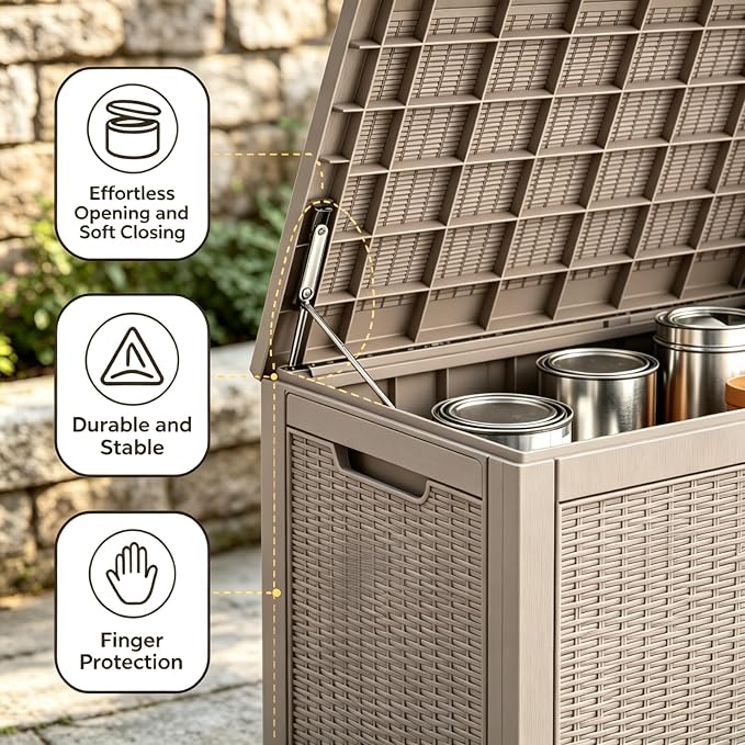 140 Gal Outdoor Storage Box Waterproof Lockable,Deck Box,Gas Lift,Grey | Waterproof Resin Deck Box, Lockable Gas Lift Large Outdoor Storage for Patio Cushions, Garden Tools, Pool Supplies