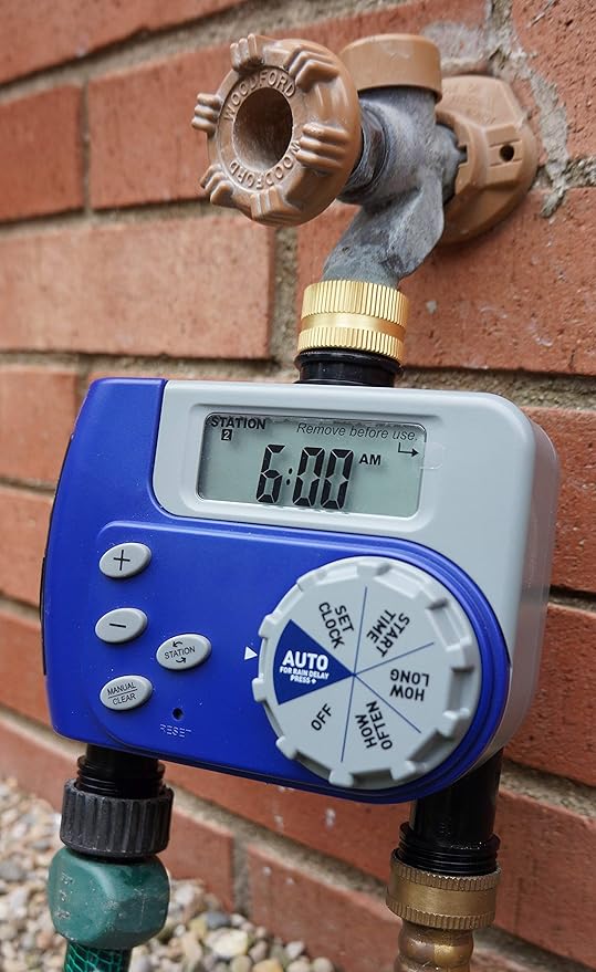 Orbit Programmable Digital Hose Watering Timer - 1 Outlet - Battery Powered - with LCD Screen - Built-in Rain Delay - Water-Resistant - 62061 (Brass 2 Outlet)