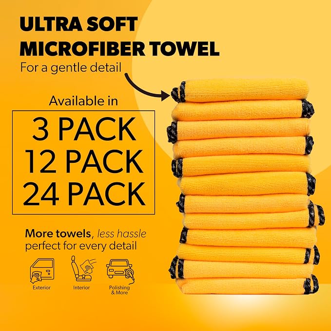 Chemical Guys, Professional Microfiber Towels, 16 x 16 in, Gold, 12 Pack | Ultra-soft, scratch-free towels to buff wax, dry panels and clean glass and interiors, machine washable