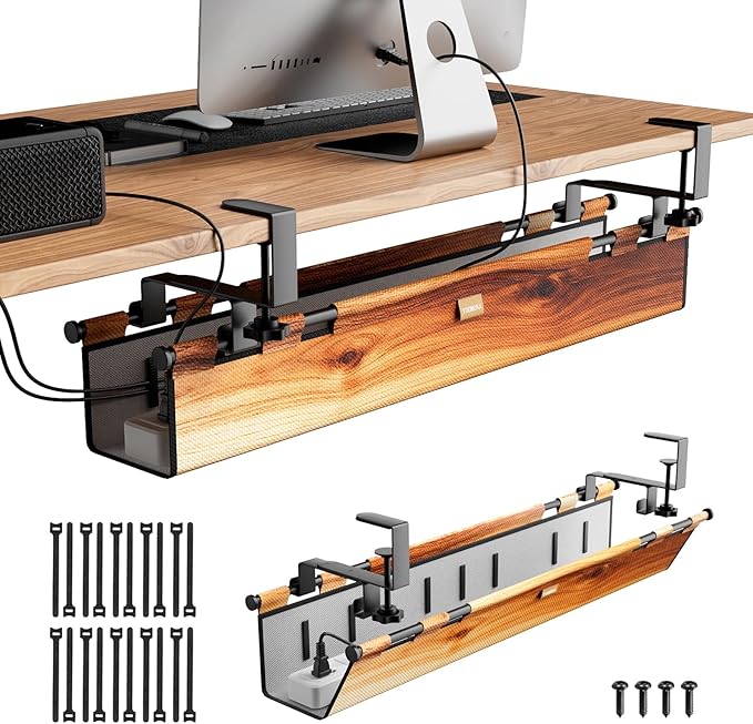 Cable Management Tray Under Desk, 38" No Drill Cable Organizer with Clamp/Screw Mount,Wire Cord Organizer for Table, Cable Tray for Office, Home