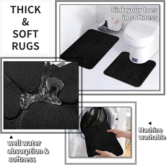 XLHOMO 26PC Bathroom Accessories Set - Gorgeous Black Bathroom Set, Bathroom Accessory Set, Black Shower Curtain Set with Bathtub Mats for Shower Tub