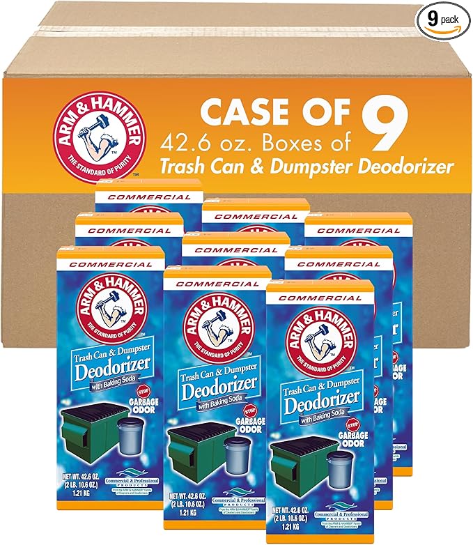 Arm & Hammer 3320084116CT Trash Can & Dumpster Deodorizer, Sprinkle Top, Original, Powder, 42.6 oz (Case of 9)