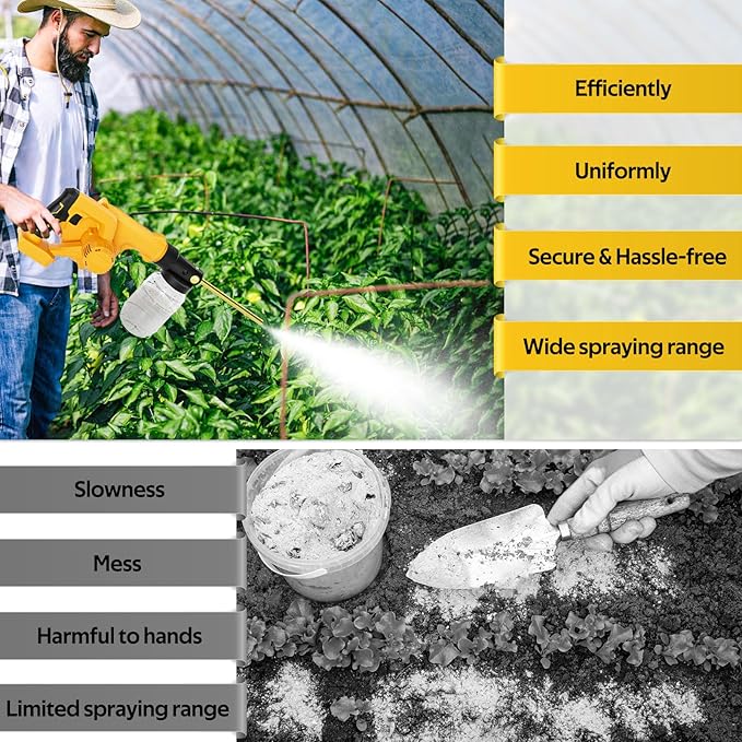 Rozlchar Electric Diatomaceous Earth Duster Compatible for DeWALT 20V Battery (Tool Only), 1L Capacity Garden Powder Sprayer with 7.5″ Nozzle, Leaf Blower Replacement, Farm & Coop Applicator