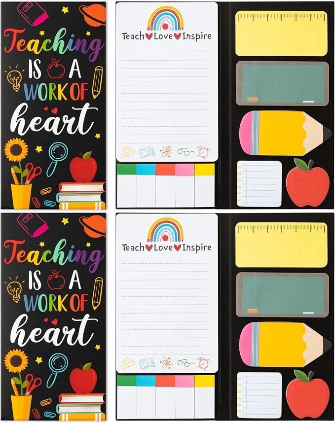 Xqumoi 2 Pcak Teaching is A Work of Heart Sticky Notes Set - Blackboard Pencil Apple Self-Stick Note Pads Teacher Appreciation Gift Writing Memo Pads Page Marker Back to School Office Supplies (Black)