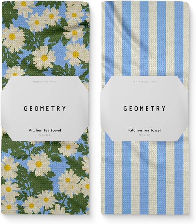 GEOMETRY Spring Kitchen Towels - Quick Dry Microfiber Cloth Spring & Summer Dish Towels for Kitchen Drying - Premium Quick Dry Towel - Daisy Dream, 18" x 30" - 2-Pack