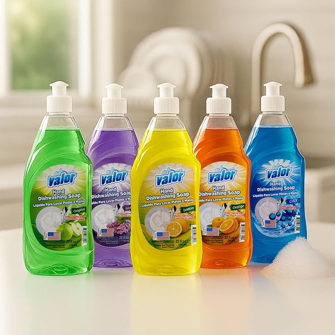 Valor Dishwashing Liquid, 25 fl oz – Dish Soap for Kitchen & Bathroom, Grease-Fighting, Gentle on Hands, Fast Rinse, Eco-Friendly Biodegradable Formula (25 fl oz (Pack of 1), Lavender)