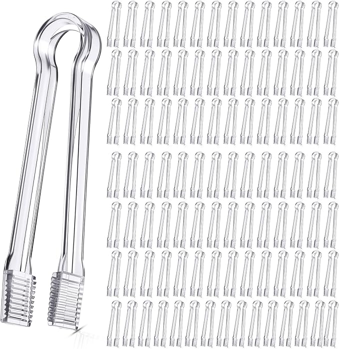 Nuogo 100 Pcs Plastic Buffet Serving Tongs 6.3 Inch One-off Clear Kitchen Tongs Mini Serving Utensils for Food Ice Salad Buffet Barbecue Cookies Tea Coffee Appetizers Party Supplies