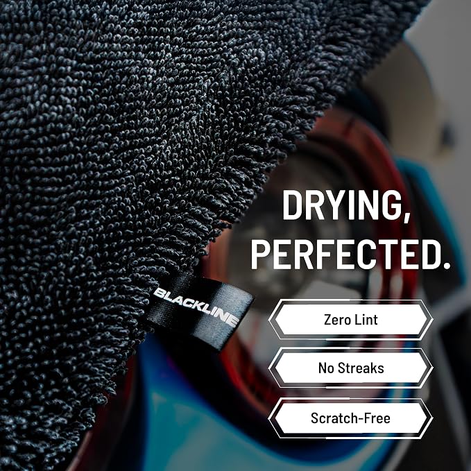 Blackline 24"x36" Twisted-Loop Car Drying Towel, 1300GSM, Streak Free, Lint Free, Reusable - Car Accessories, Microfiber Cleaning Cloth for Car, Truck, SUV - One Pass is All You Need