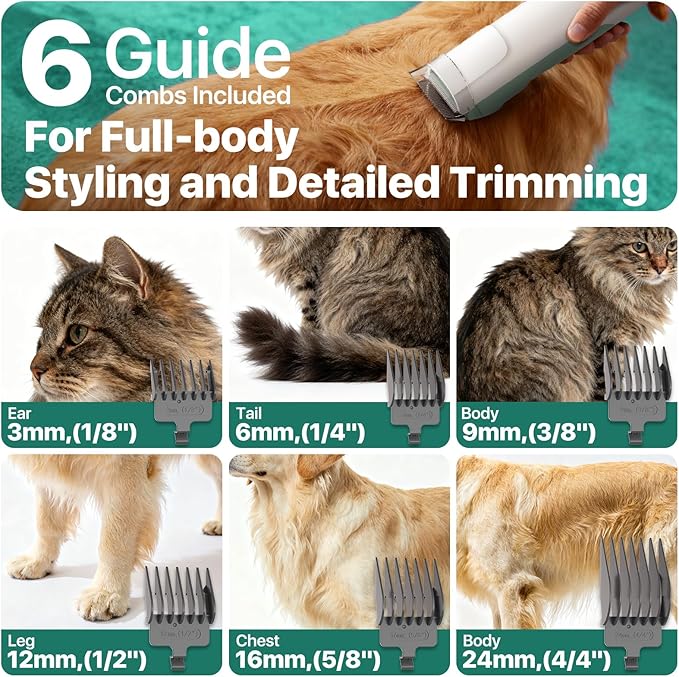 buenkee Dog Grooming Kit with Vacuum, 15000Pa Pet Hair Clipper and Shedding Brush, 2L Capacity, Green